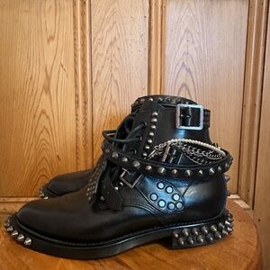 Saint Laurent Leather Patterned Moto Boots